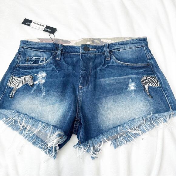 Blank NYC zebra ripped Jean shorts blue distressed denim size 30 NWT new - Picture 1 of 7